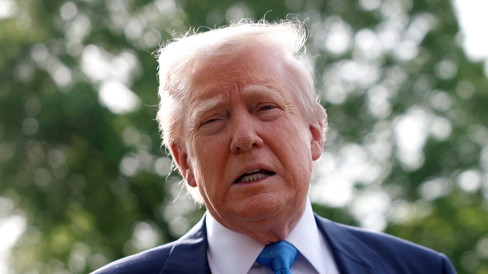 President Donald Trump speaks to the media.