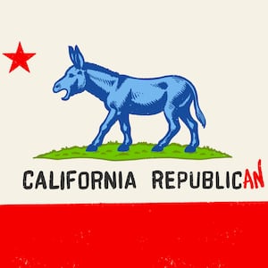 California flag with a donkey instead of a bear