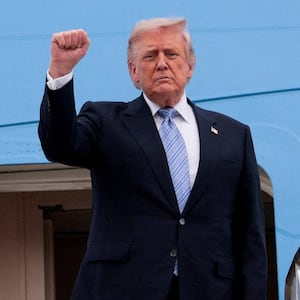 President Donald Trump gestures