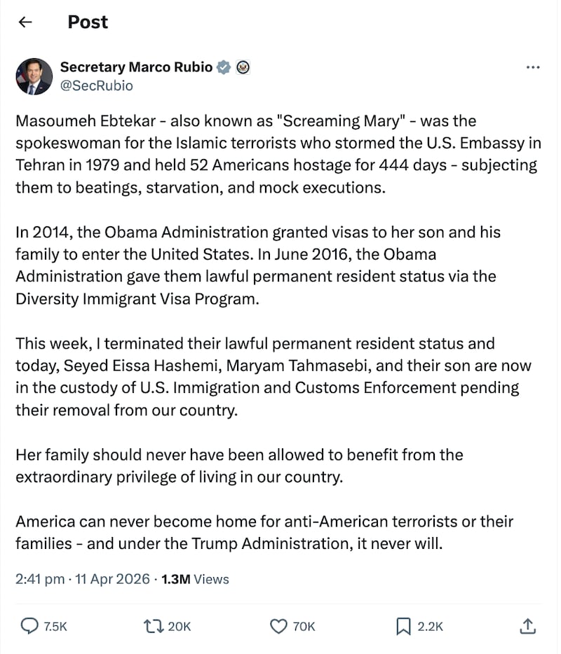 Marco Rubio post on X.