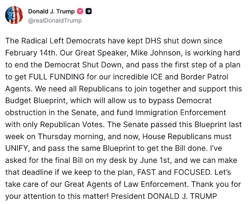 Donald Trump Truth Social post