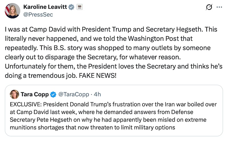 Karoline Leavitt calls out "FAKE NEWS" on X.