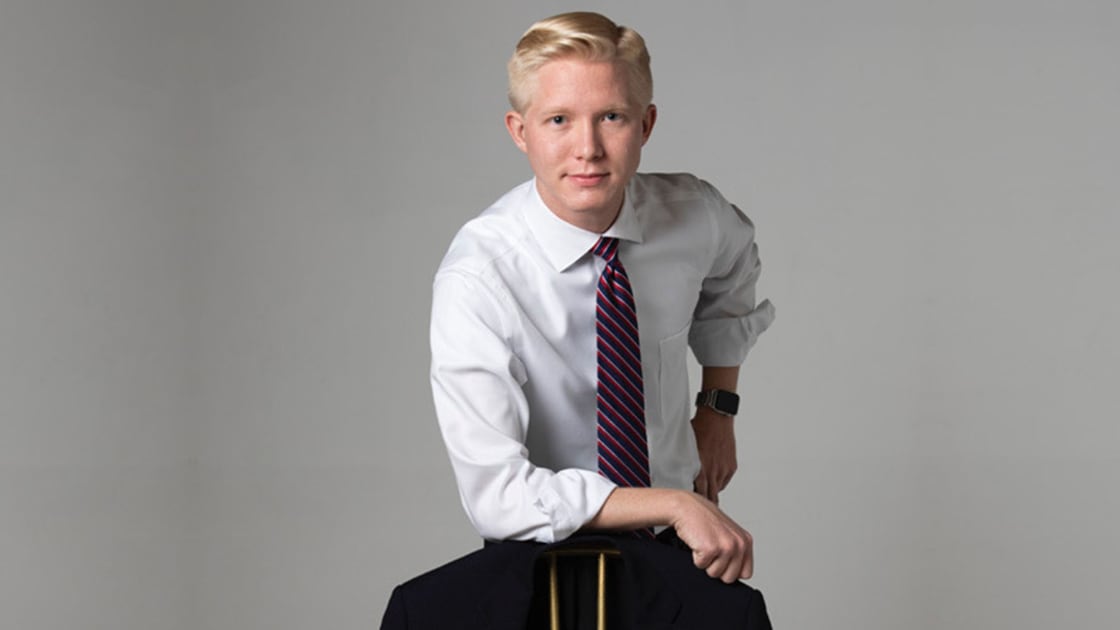 A photo of Hunter Larkin looking at the camera