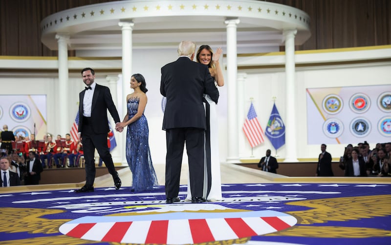 Donald Trump and Melania Trump, dance next to J.D. Vance and his wife Usha Vance at the Commander in Chief Ball.