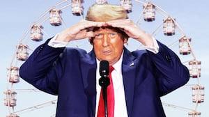 A photo illo illustration of Donald Trump at the Great American State Fair on the National Mall in Washington, D.C.