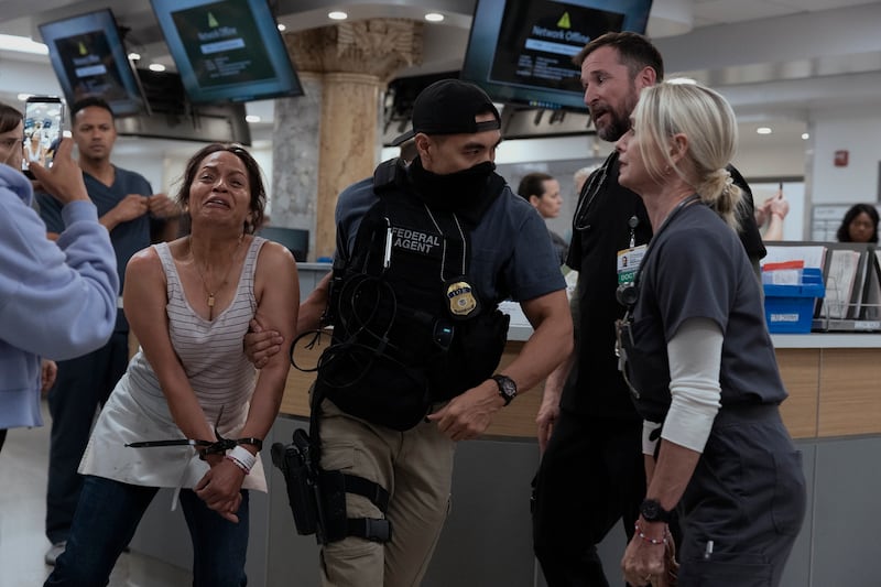 Ramona DuBarry, Josell Mariano, Noah Wyle, Katherine LaNasa in "The Pitt."