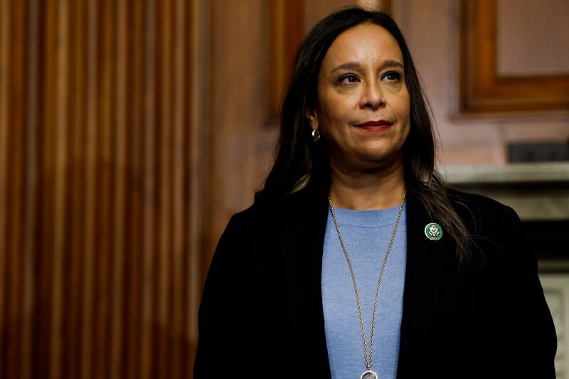 Rep. Monica De La Cruz (R-TX) listens during a press conference on funding for the southern border