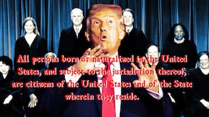 A photo illustration of Donald Trump and SCOTUS.