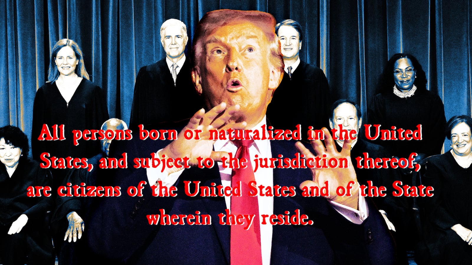 A photo illustration of Donald Trump and SCOTUS.