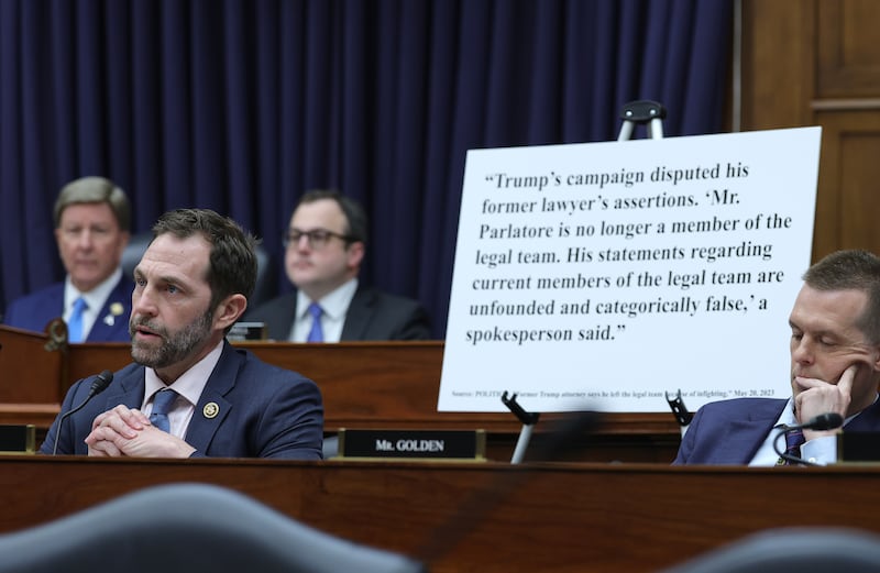 Democratic Rep. Jason Crow questions Defense Secretary Pete Hegseth about his legal adviser who previously worked for Trump but was then accused of making false statements during a House Armed Services Committee hearing on April 29, 2026.