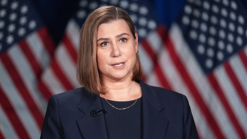 Sen. Elissa Slotkin (D-MI) rehearses the Democratic response to President Donald Trump's address to a joint session of Congress on March 4, 2025 in Wyandotte, Michigan.