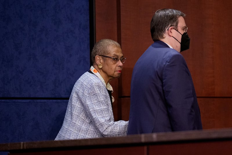 WASHINGTON, DC - JUNE 10: Delegate Eleanor Holmes Norton (D-DC) is helped to her seat as she arrives for a House Committee on Oversight and Government Reform hearing on June 10, 2025 in Washington, DC. The hearing titled "Securing Americans' Genetic Information: Privacy and National Security Concerns Surrounding 23andMe's Bankruptcy Sale" comes after 27 states and the District of Columbia are suing to force customer consent before 23andMe sells any personal genetic data after the company entered Chapter 11 bankruptcy protection.