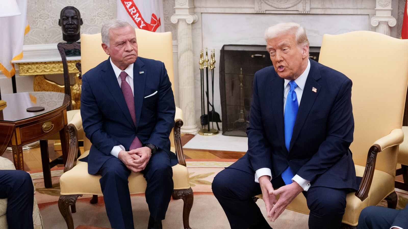 Jordan's King Abdullah II and President Donald Trump speak in the Oval Office on Feb. 11.