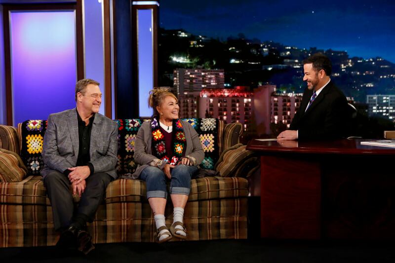 John Goodman and Roseanne Barr on Jimmy Kimmel Live! in 2018.