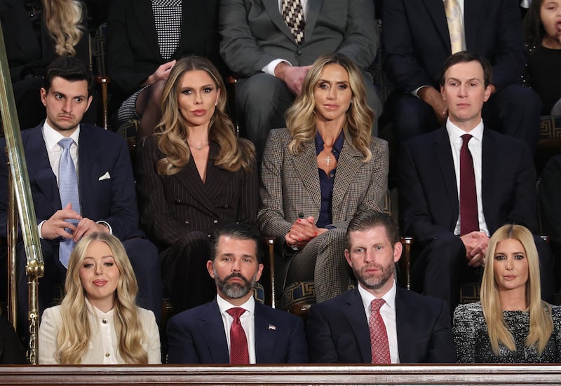 Members of the Trump family including Bettina Anderson, Lara Trump, Jared Kushner, Tiffany Trump, Donald Trump Jr., Eric Trump and Ivanka Trump