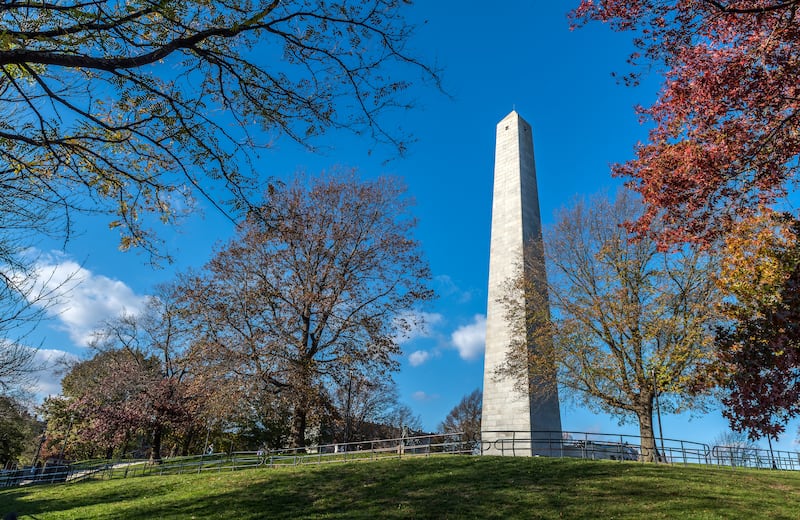 View of the majestic Bunker Hill landmark in the Charlestown neighborhood of Boston.