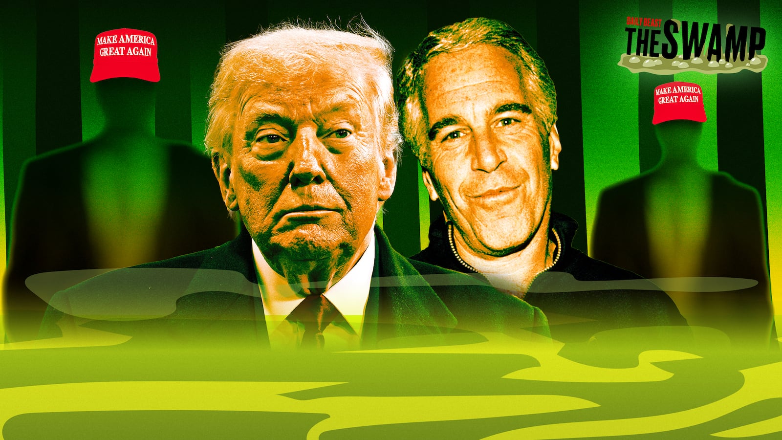 A photo illo illustration of Donald Trump and Jeffrey Epstein for The Swamp.