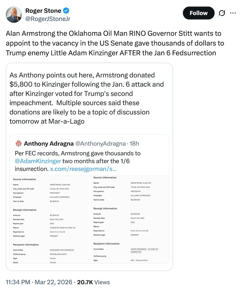 Roger Stone's X.com post.