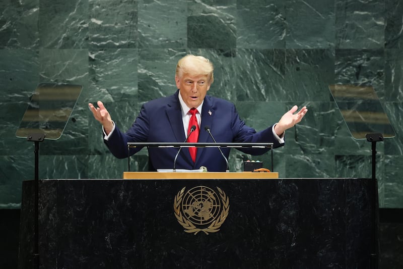 Donald Trump speaks during the United Nations General Assembly