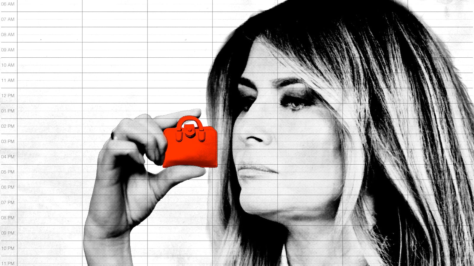 Melania Trump examines a tiny briefcase