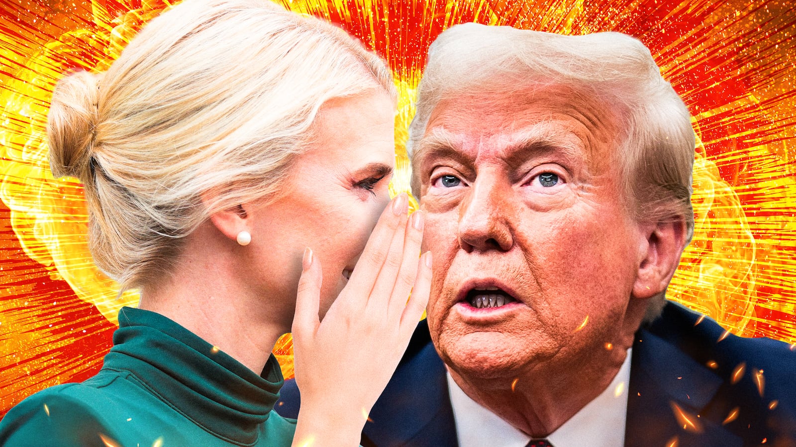 A photo illustration of Natalie Harp and Donald Trump.