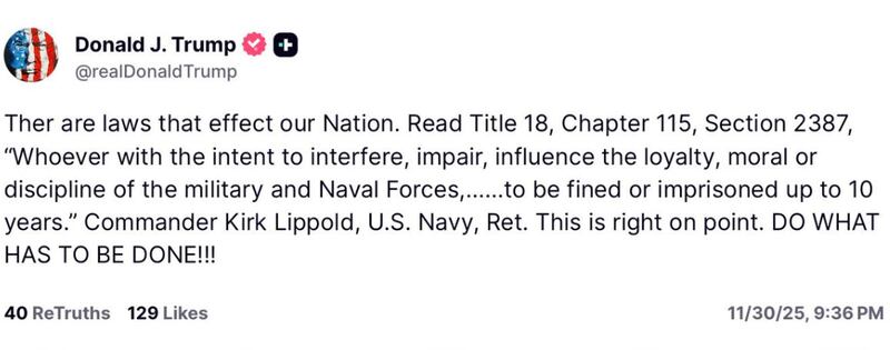 Donald Trump makes mistakes in his original Truth Social post.