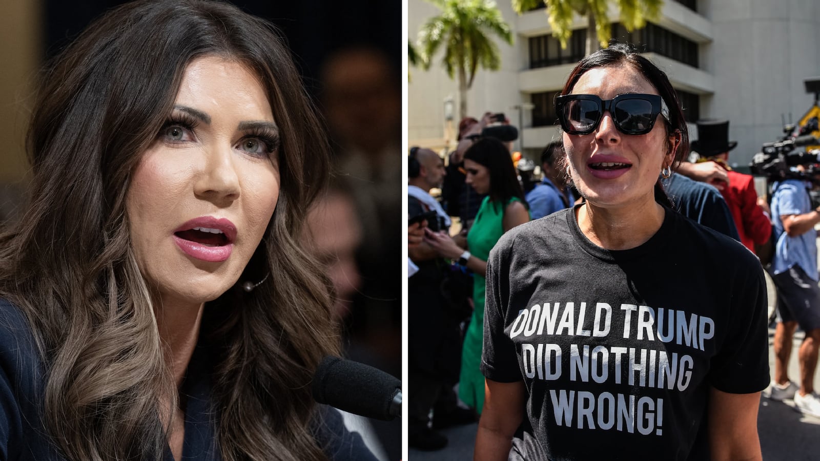 DHS Secretary Kristi Noem, left, and Laura Loomer, right.