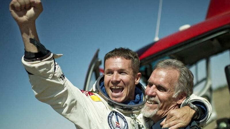 Baumgartner celebrating his 2012 descent.
