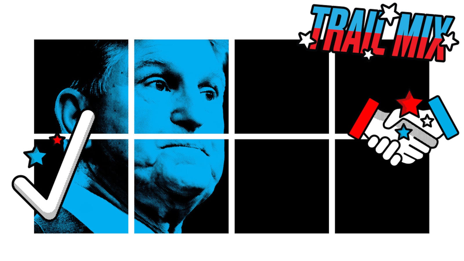 Photo illustration of a blue Joe Manchin on a black grid background.