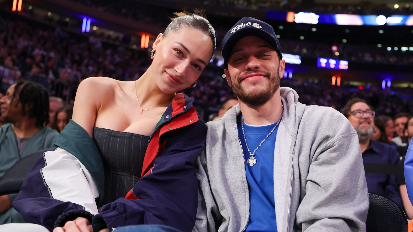 NEW YORK, NEW YORK - MAY 16: Elsie Hewitt and Pete Davidson are seen as the Boston Celtics take on the New York Knicks in the first quarter of Game Six of the Eastern Conference Second Round NBA Playoffs at Madison Square Garden on May 16, 2025 in New York City. NOTE TO USER: User expressly acknowledges and agrees that, by downloading and or using this photograph, User is consenting to the terms and conditions of the Getty Images License Agreement.