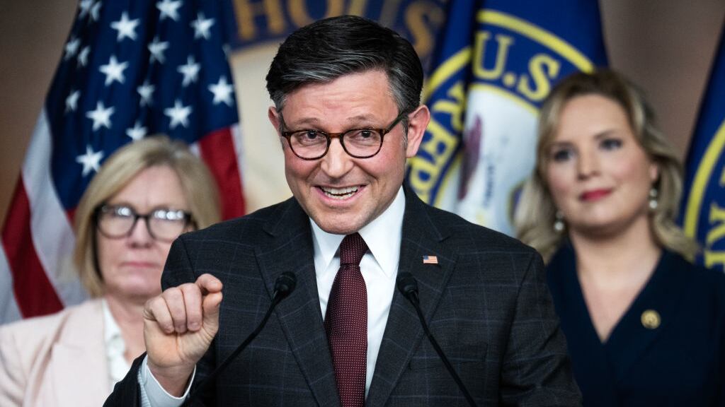 Speaker of the House Mike Johnson, R-La., conducts a news conference in the Capitol Visitor Center after a meeting of the House Republican Conference on Wednesday, January 17, 2024.