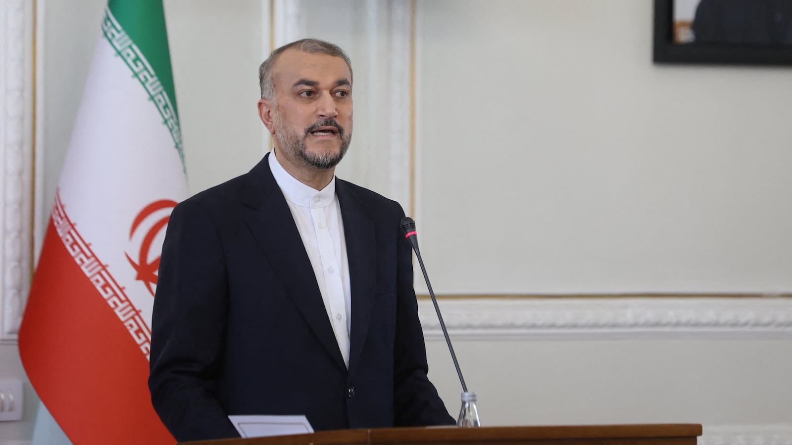 Iran’s Foreign Minister Hossein Amir-Abdollahian speaks during a joint press conference with Turkish Foreign Minister Hakan Fidan (not pictured), in Tehran, Iran, Sept. 3, 2023.