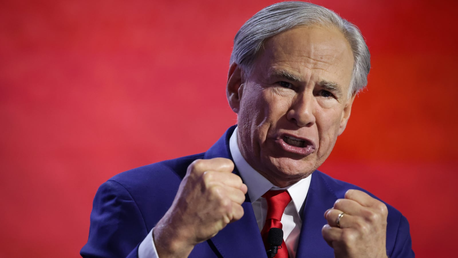 Texas Governor Greg Abbott speaks on stage on the third day of the Republican National Convention at the Fiserv Forum on July 17, 2024 in Milwaukee, Wisconsin.