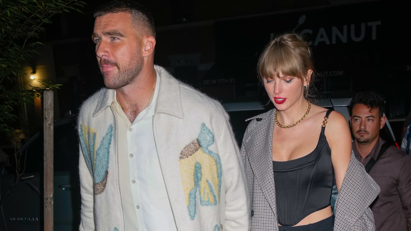 Travis Kelce and Taylor Swift are seen leaving the SNL after party