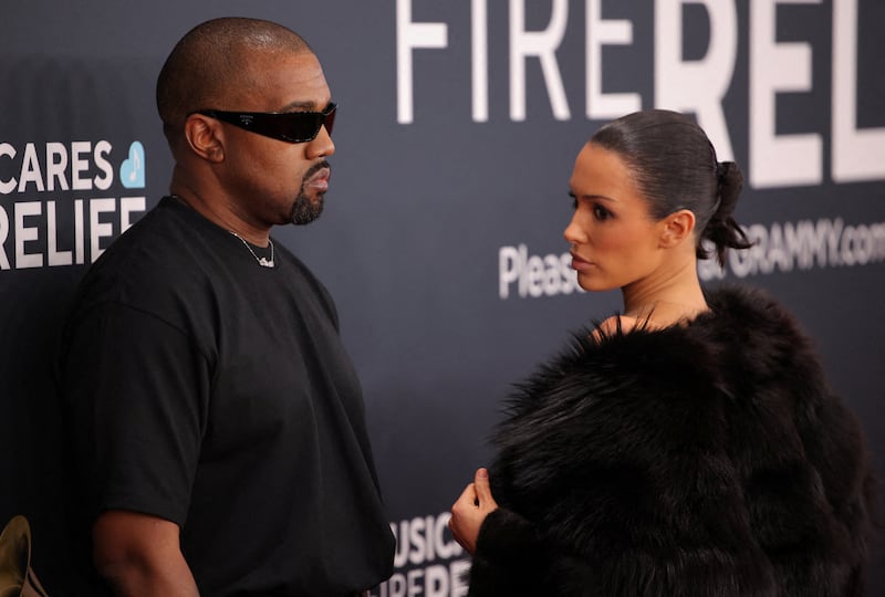 Kanye West and Bianca Censori pose at the red carpet during the 67th Annual Grammy Awards in Los Angeles, California, U.S., February 2, 2025.