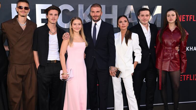 Romeo Beckham, Cruz Beckham, Harper Beckham, David Beckham, Victoria Beckham, Brooklyn Beckham and Nicola Peltz