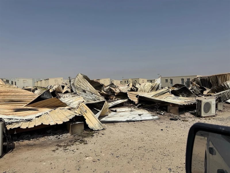 Undated photo of trailers destroyed by Iranian strike, Camp Buehring, Kuwait