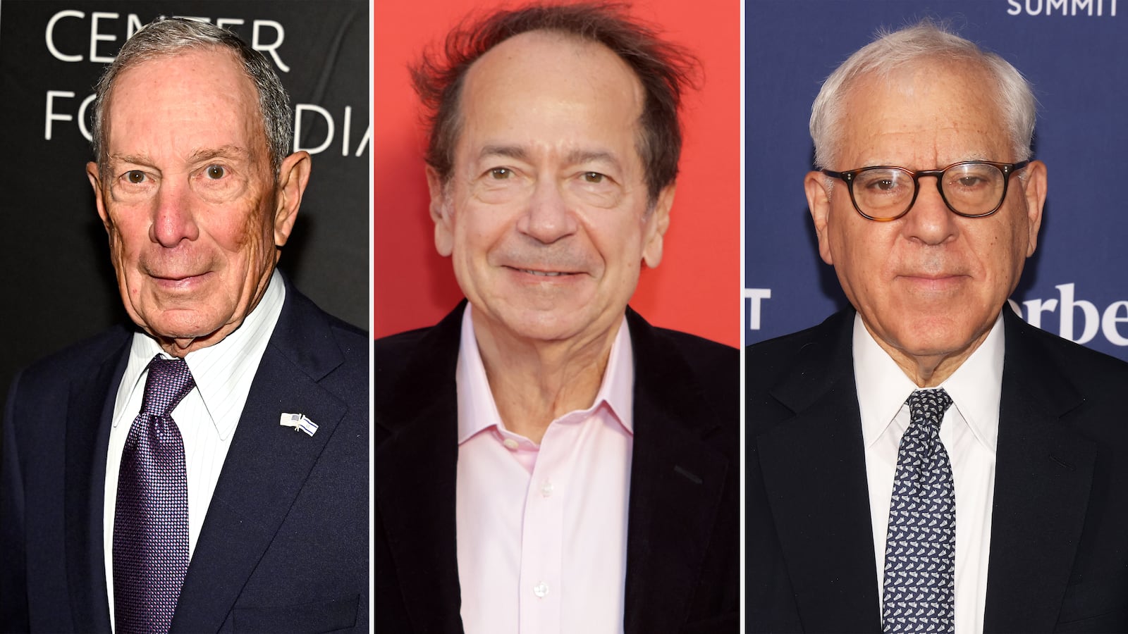 From left, Michael Bloomberg, John Paulson and David Rubenstein