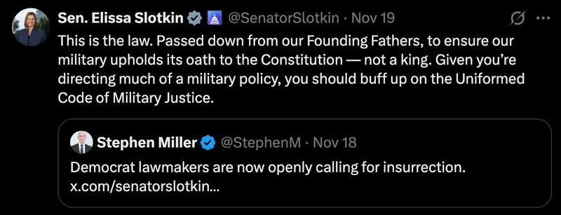 Senator Elissa Slotkin responds to Stephen Miller's 