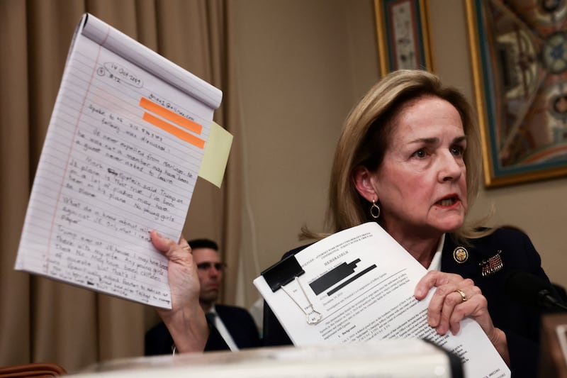 U.S. Rep. Madeleine Dean (D-PA) speaks as she holds her notes during acting U.S. Attorney General Todd Blanche's testimony before a House Appropriations Commerce, Justice, Science, and Related Agencies Subcommittee oversight hearing on the Department of Justice, on Capitol Hill, in Washington, D.C., U.S., June 2, 2026.