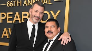 Jimmy Kimmel and Guillermo Rodriguez arrive at the 86th Annual Peabody Awards at Beverly Wilshire, A Four Seasons Hotel, on May 31, 2026, in Beverly Hills, California.