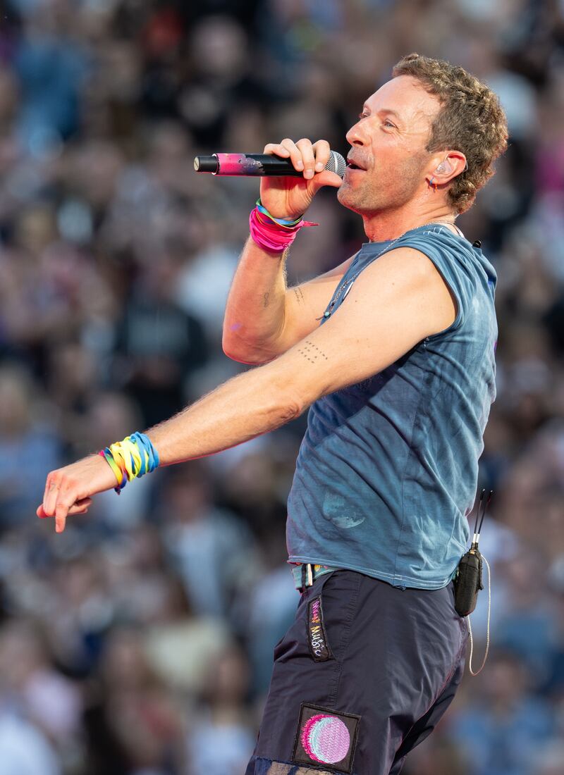 Chris Martin performs Saturday, the opening night of the US leg of Coldplay's Music of the Spheres World Tour in Stanford, California.