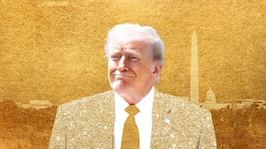 Donald Trump covers Washington D.C. in gold. illo illustration