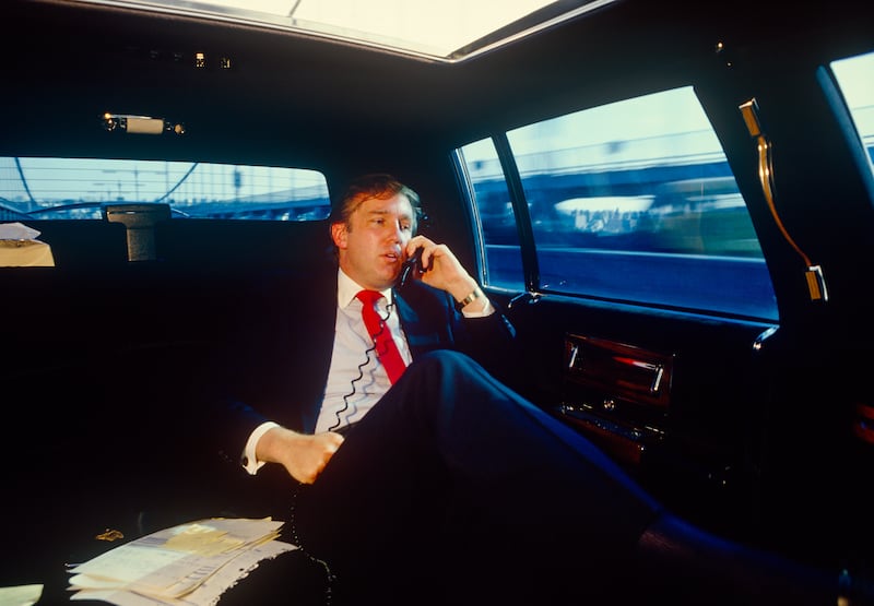 Donald Trump in his limousine, circa 1987