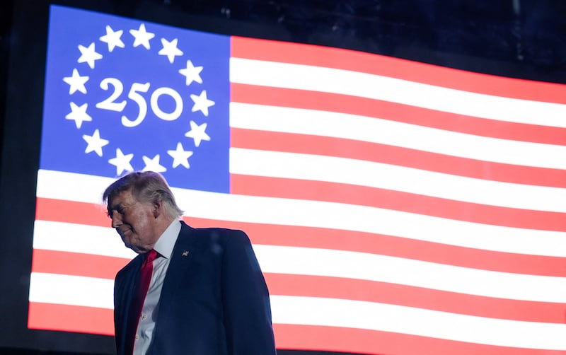 U.S. President Donald Trump walks off stage after speaking at a rally to kick off the Great American State Fair in celebration of the 250th anniversary of U.S. independence on the National Mall in Washington, D.C., U.S., June 24, 2026.