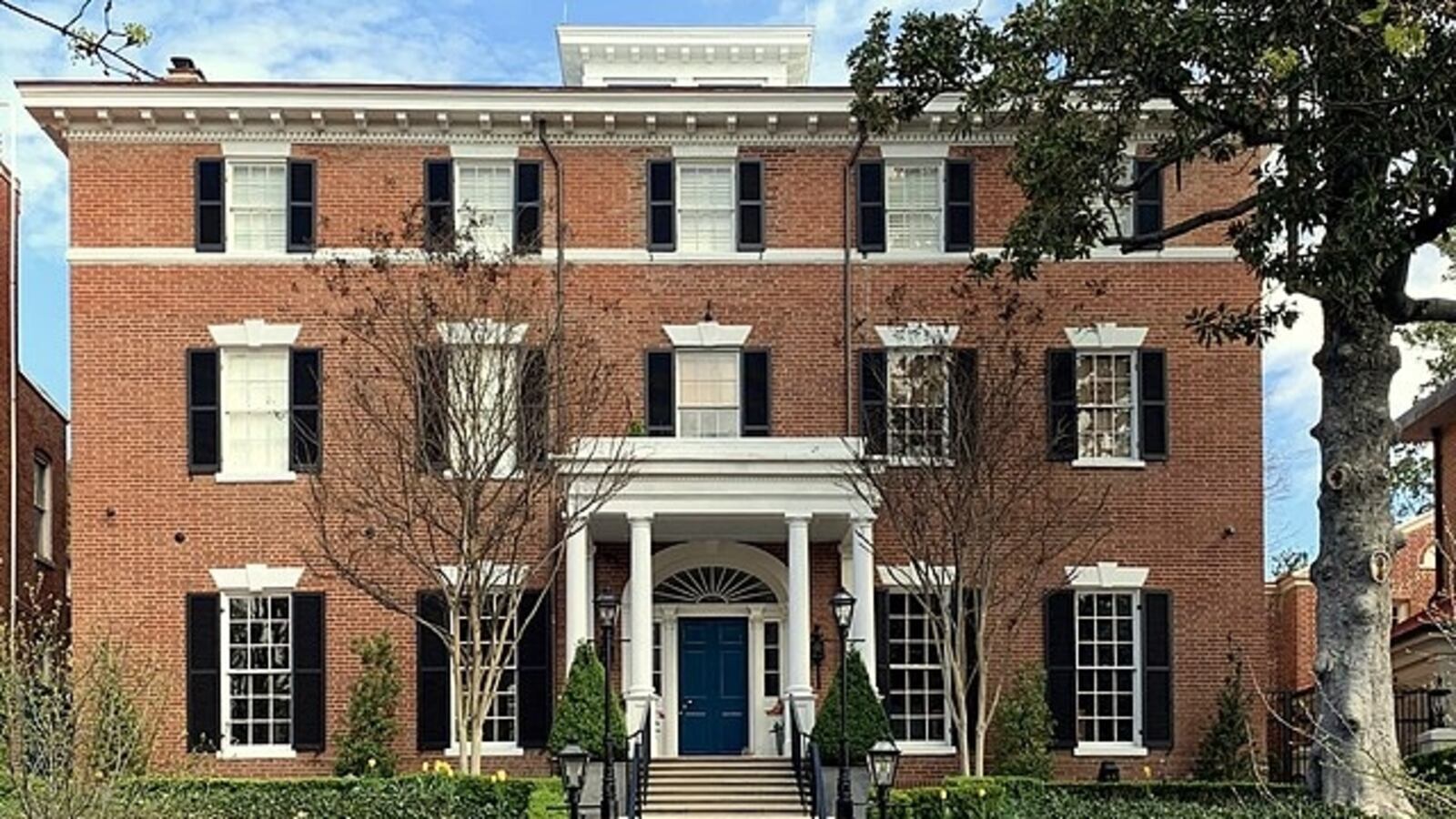 A view of the front facade of Jackie Kennedy’s former Georgetown, Washington, D.C., home.