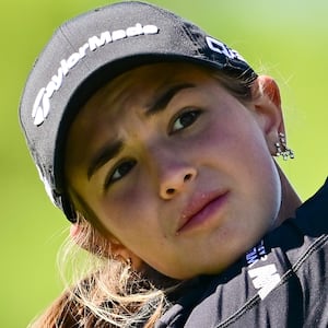 Amateur Kai Trump plays a shot from the 16th tee prior to The ANNIKA driven by Gainbridge at Pelican 2025 at Pelican Golf Club on November 12, 2025 in Belleair, Florida.