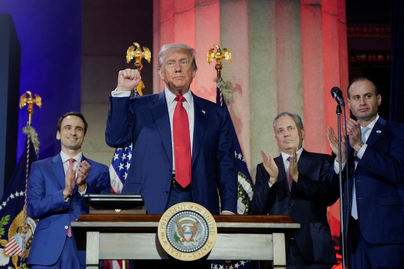 President Donald Trump gestures after signing executive orders related to artificial intelligence during the "Winning the AI Race" Summit in Washington, D.C., on July 23, 2025.