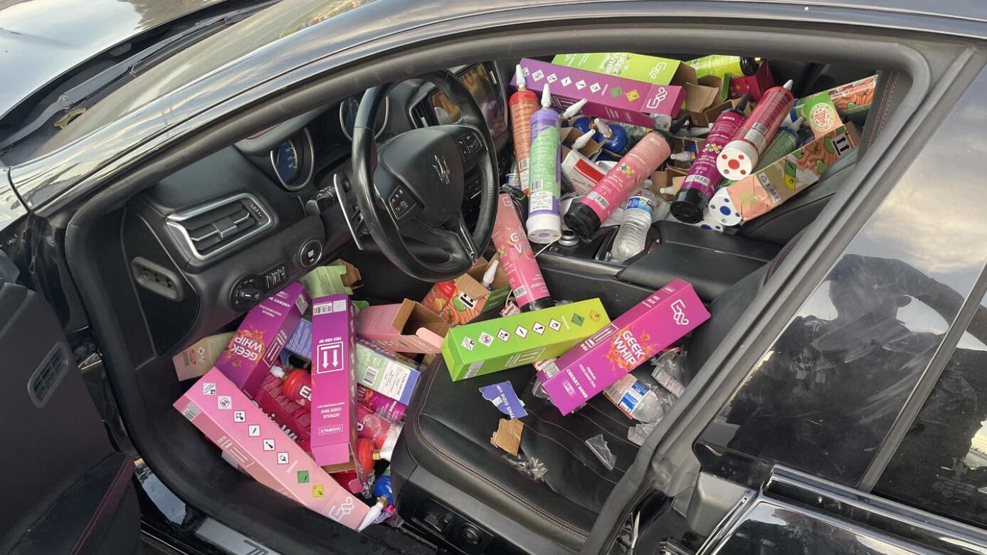 Canisters found in the car.
https://www.facebook.com/tustinpolice/posts/pfbid0Qv9tbXQur1Z3dk32nMtJFxXe7eX1xLPF8gz3XYcWLgAkh5ygLFmnua8B6GRyrFBzl