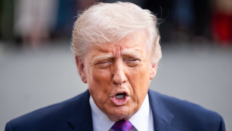 UNITED STATES - MARCH 11: President Donald Trump speaks with reporters on the South Lawn of the White House before boarding Marine One en route to Kentucky, on Wednesday March 11, 2026. (Tom Williams/CQ-Roll Call, Inc via Getty Images)